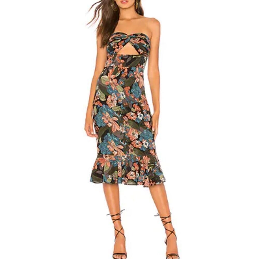 About Us Chloe Multicolor Floral Cut Out Front Strapless Midi Sundress Size XXS